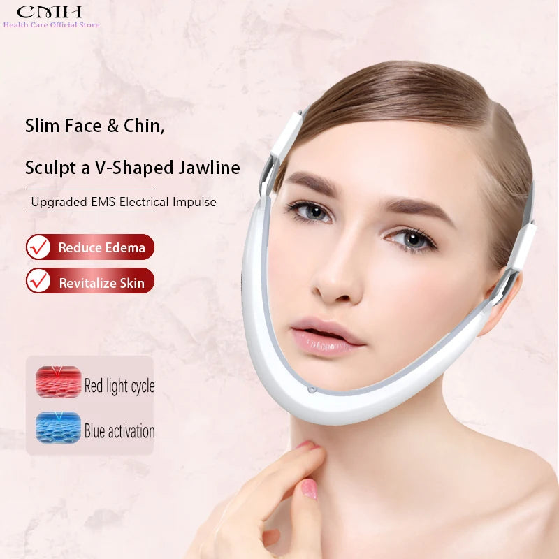 Dispositivo de lifting facial Facial Glow EMS para doble mentón y definición de la línea de la mandíbula, con tecnología de masaje facial.