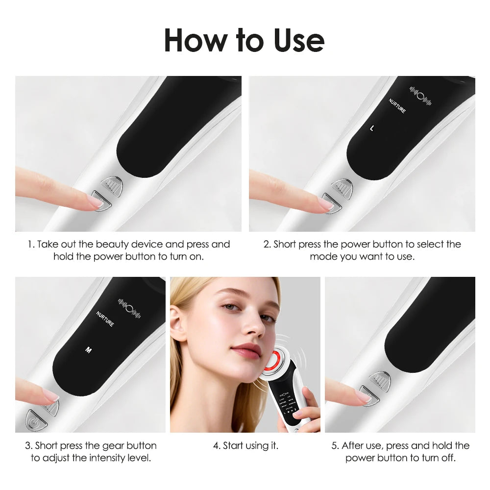 Masajeador facial Facial Glow Glow Sonic Wand con tecnología EMS y terapia de luz LED para revitalizar la piel.