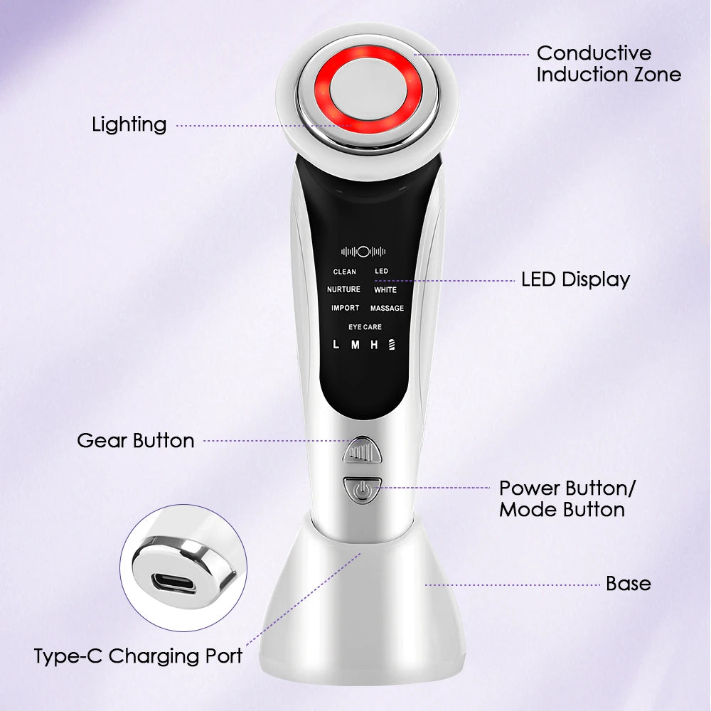 Masajeador facial Facial Glow Glow Sonic Wand con terapia de luz LED y EMS para una piel radiante y rejuvenecida.